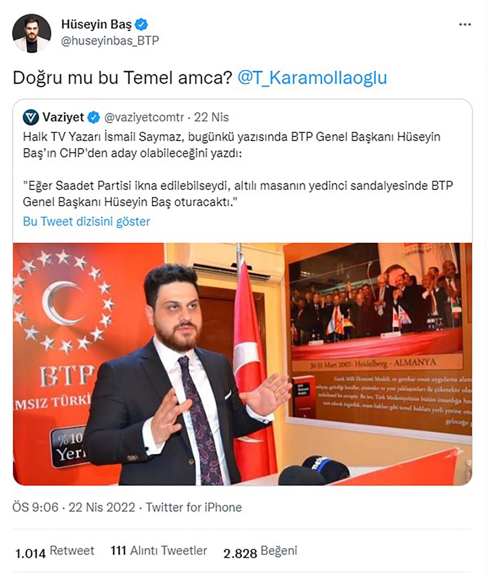 BTP Başkanı Hüseyin Baş, Temel Karamollaoğlu'na hesap sordu: Doğru mu bu Temel amca?